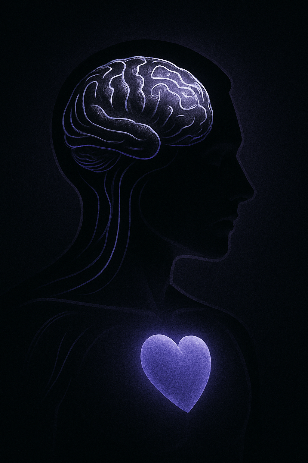 Representação da inteligência emocional: cérebro e coração equilibrados.