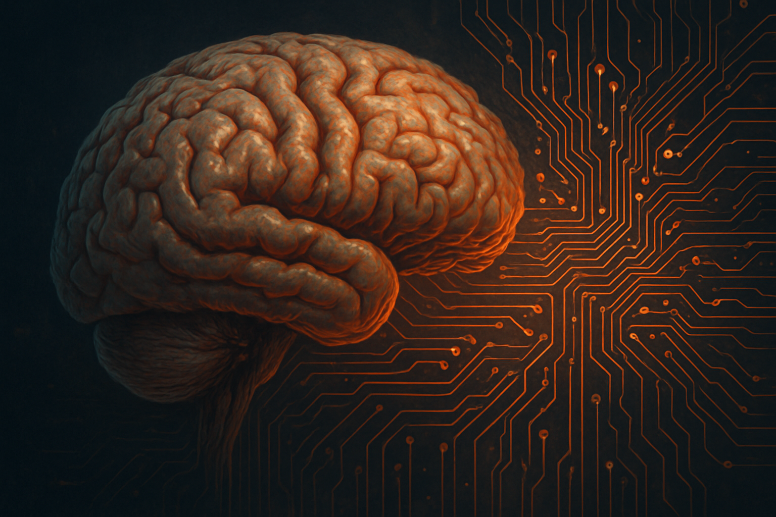 Representação do cérebro humano e circuitos de memória.